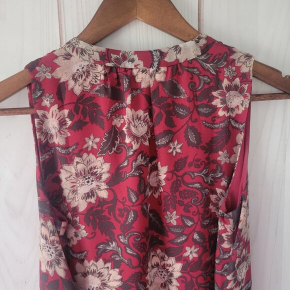 Loft Outlet Midi Dress, XS, Sleeveless, Red Floral Print, V-Neck, Tie-Back, EUC - Picture 5 of 9